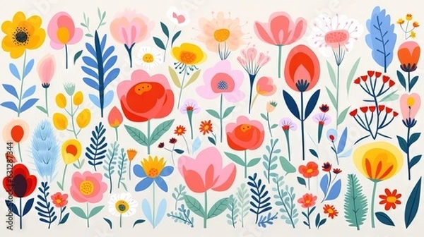 Fototapeta  a painting of a bunch of flowers on a white background.  generative ai
