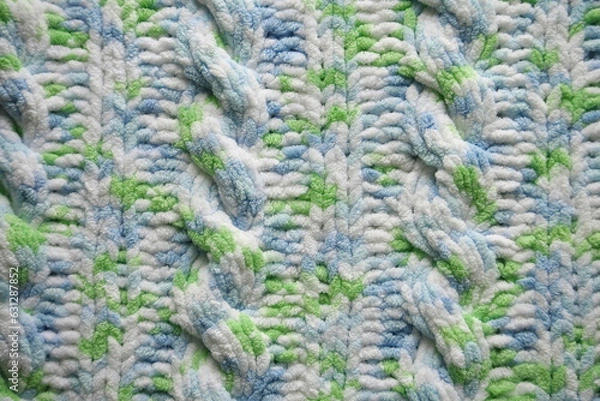 Obraz Blue and green Aran braid cable stitch knitting pattern background