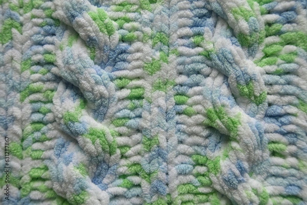 Obraz Blue and green Aran braid cable stitch knitting pattern background