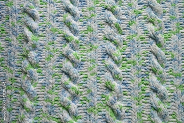 Obraz Blue and green Aran braid cable stitch knitting pattern background