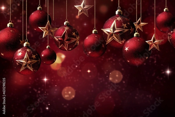 Fototapeta Christmas background with a maroon ornament. generative ai. High quality illustration