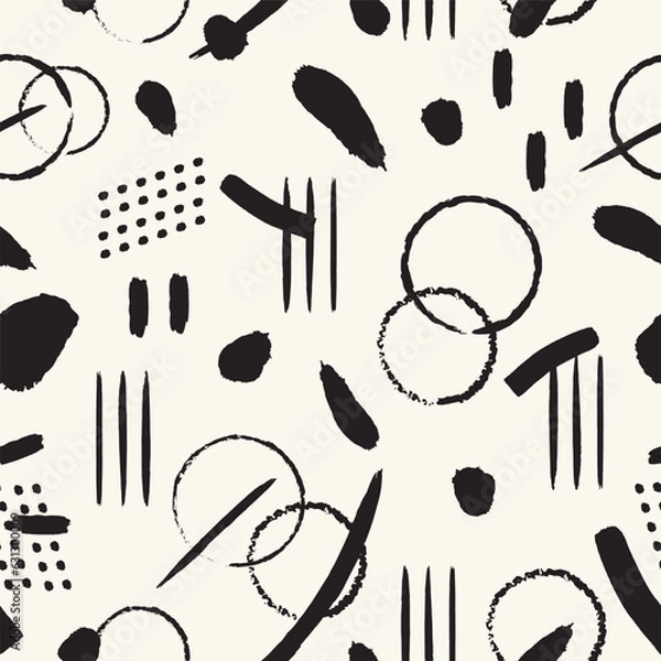 Fototapeta Vector black brush stroke texture seamless pattern