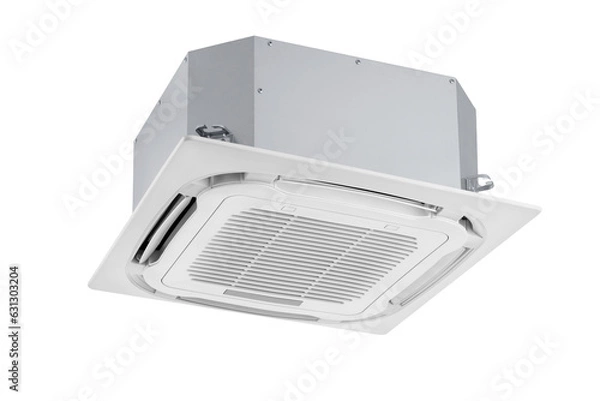 Fototapeta Three quarter view of cassette air conditioning unit, isolated on white