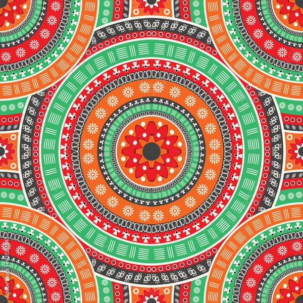 Fototapeta African tribal style fabric seamless pattern colorful geometric shapes for textile background,texture,batik,carpet,mosaic,ceramics,backdrop,wallpaper,clothing,craft,wall,floor,decorative,building,retr