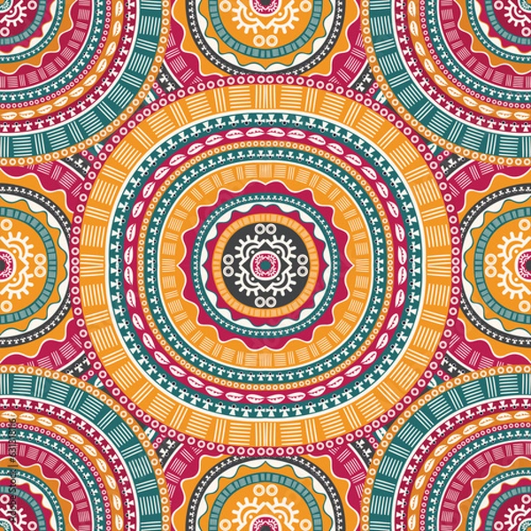 Fototapeta African tribal style fabric seamless pattern colorful geometric shapes for textile background,texture,batik,carpet,mosaic,ceramics,backdrop,wallpaper,clothing,craft,wall,floor,decorative,building,retr