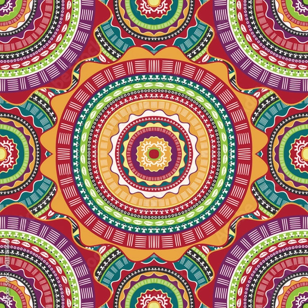 Fototapeta African tribal style fabric seamless pattern colorful geometric shapes for textile background,texture,batik,carpet,mosaic,ceramics,backdrop,wallpaper,clothing,craft,wall,floor,decorative,building,retr
