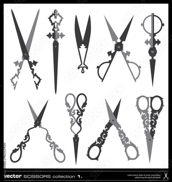 Fototapeta Stare zdobione nożyczki sylwetka wektor