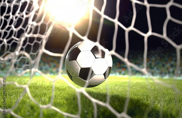 Fototapeta soccer ball in goal net
