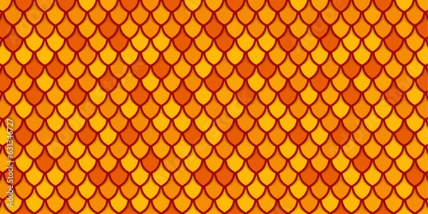 Fototapeta Red and gold dragon reptile fish snake scales pattern backround. tile pattern line mermaid tail pattern grid for decoration