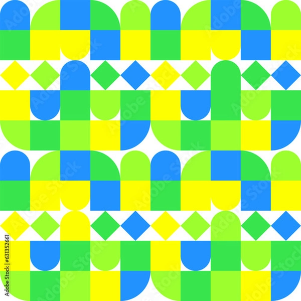 Fototapeta Geometric Mosaic Abstract Pattern Decorative Ornament Background Wall Vector Illustration Green Yellow Blue