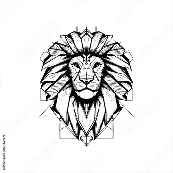 Fototapeta Mane in Bloom Lion logo line Crest