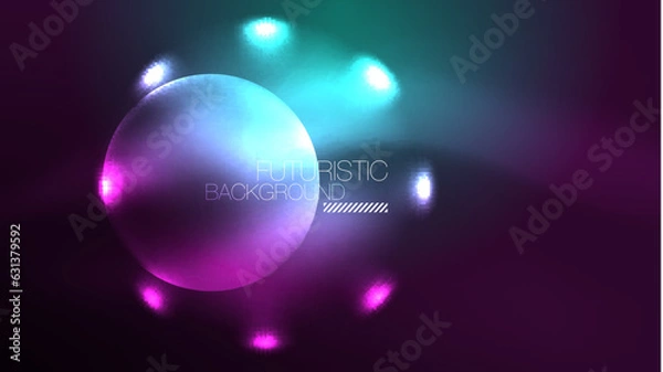Fototapeta Circles with bright neon shiny light effects, abstract background wallpaper design