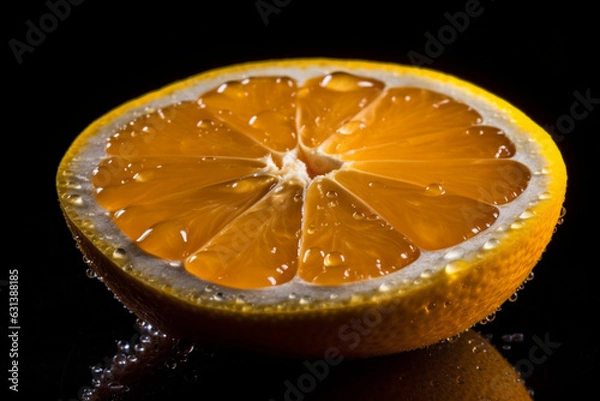 Fototapeta Close-up of orange fruit slice with water drop against black background,