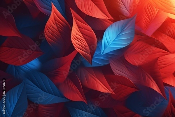 Fototapeta blue red leaves abstract background. generative ai