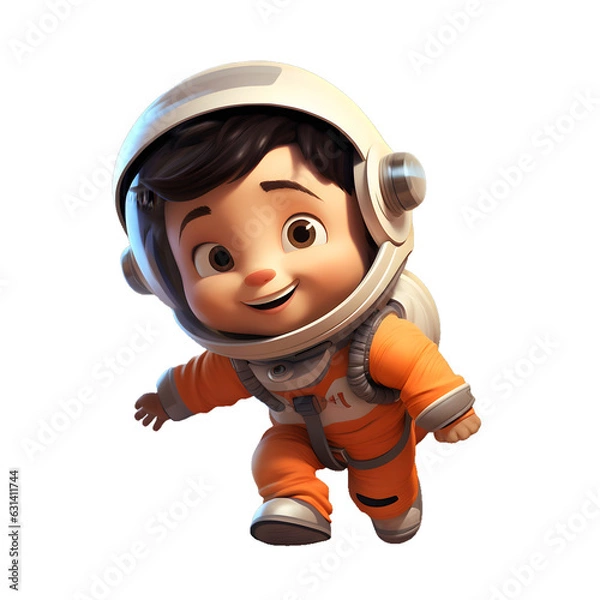 Obraz Astronaut child in space suit cartoon character isolated on transparent white background