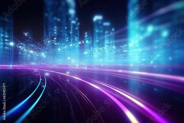 Obraz abstract futuristic background with pink blue glowing neon moving high speed wave lines and bokeh lights. Data transfer concept Fantastic wallpaper