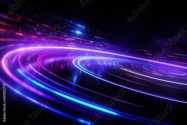 Fototapeta abstract futuristic background with pink blue glowing neon moving high speed wave lines and bokeh lights. Data transfer concept Fantastic wallpaper