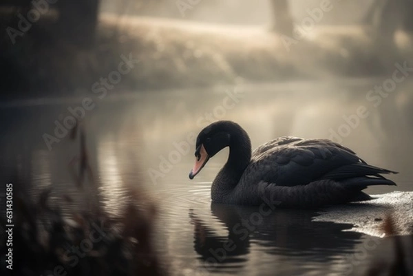 Fototapeta Black swan pond. Generate Ai