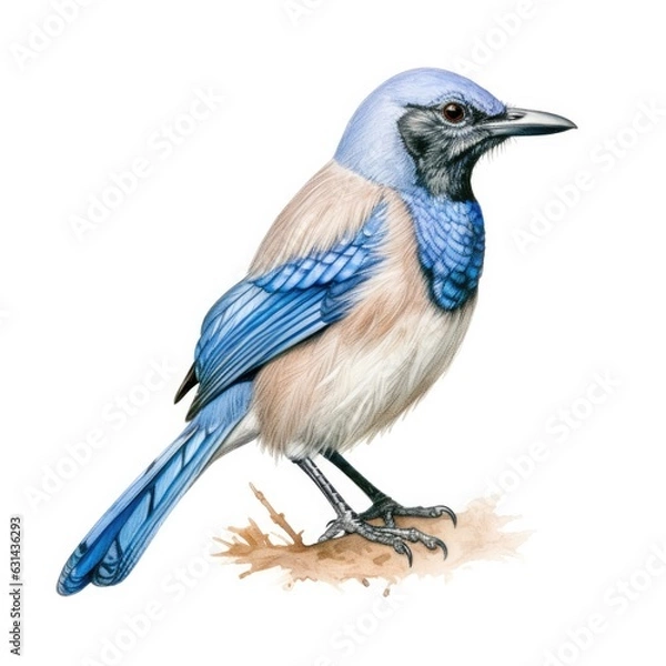 Fototapeta Florida scrub-jay bird isolated on white. Generative AI
