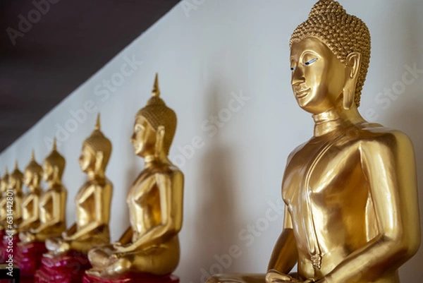 Fototapeta Buddha statue in a row along the corridor at Wat Sothon Wararam Worawihan which is a public place รื Chachoengsao province, Thailand