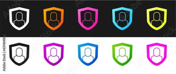 Fototapeta Set User protection icon isolated on black and white background. Secure user login, password protected, personal data protection, authentication. Vector