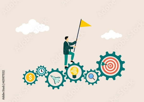 Fototapeta Business mentor helps to improve career, help and self development strategy flat style design business concept. vector illustration.	

