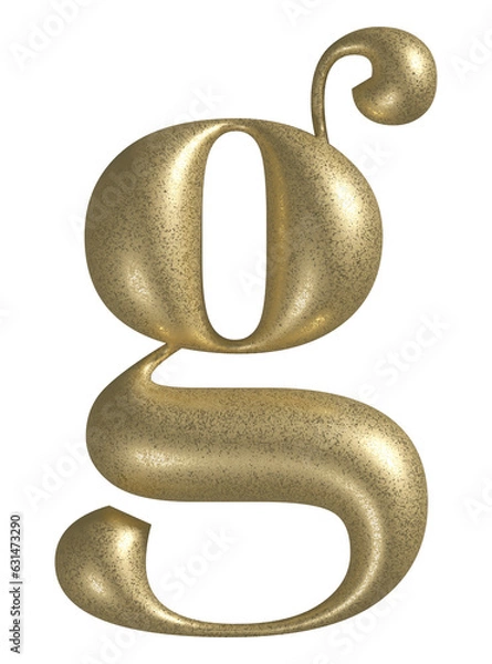 Obraz Letter G realistic gold 3d texture. Metal, inflate, lower case g serif font, isolated on transparent background.