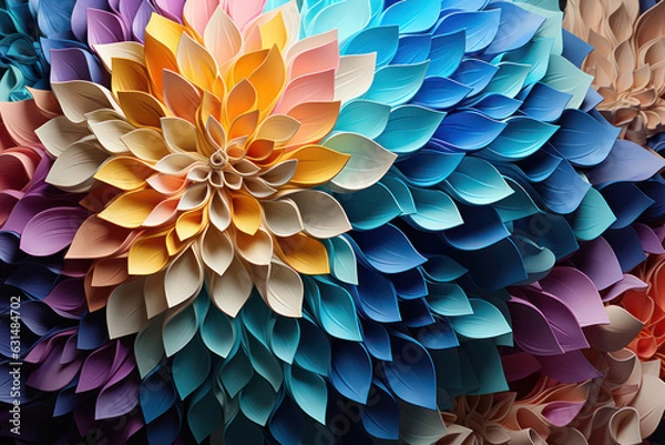 Obraz A close-up shot of a dahlia blossom, showcasing its vibrant colors, intricate petals, and geometric shapes, representing a symbol of elegance and adding a touch of sophistication to various lifestyle