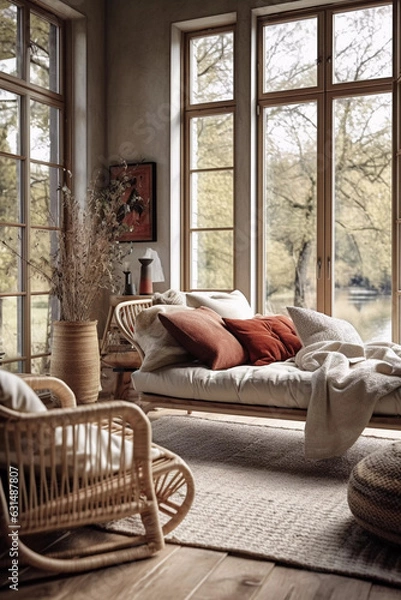 Fototapeta Outstanding boho living room AI-generated