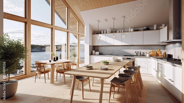 Obraz Modern scandinavian dining room AI-generated