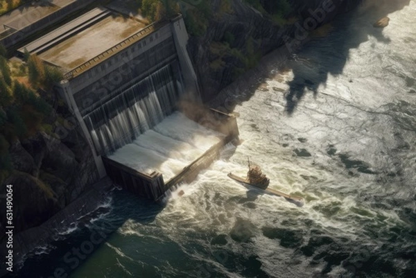 Obraz A hydroelectric dam nestled in a lush valley