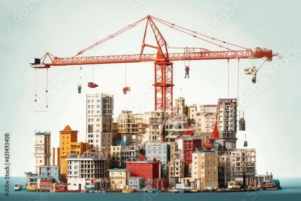 Fototapeta Residential neighborhoods and a new building. Construction of a residential complex