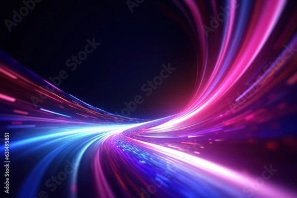 Fototapeta abstract futuristic background with pink blue glowing neon moving high speed wave lines and bokeh lights. Data transfer concept Fantastic wallpaper
