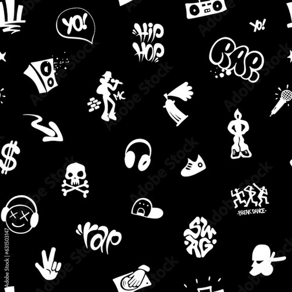 Fototapeta rap music graffiti street style symbols seamless vector background