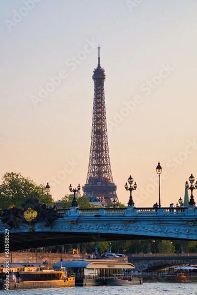 Obraz La Torre Eiffel con el puente Alexandre III al atardecer