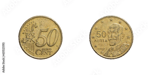 Fototapeta 50 cents of Euro coin from Greece from 2002 with Eleftherios Venizelos face, obverse and reverse macro shot.