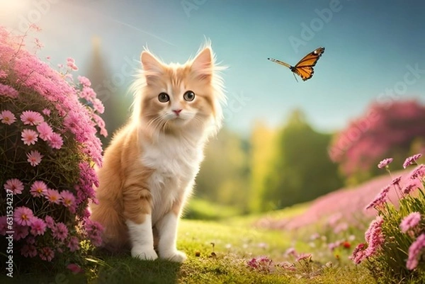Obraz cat and flowers