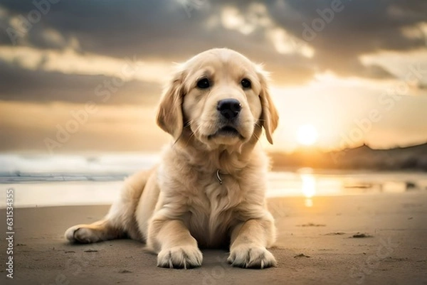 Obraz golden retriever on the beach