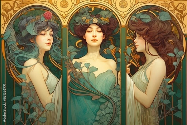Fototapeta Illustration of art nouveau art style, Generative AI