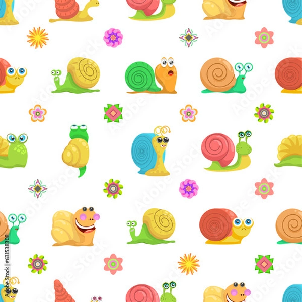 Obraz Abstract Seamless Pattern Flat Cartoon Animal Insect Snail Vector Design Style Elements Fauna Wildlife