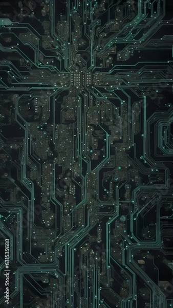 Fototapeta A Web of Circuit Boards And Electronic Components Symbolize aI and Progress