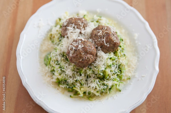 Obraz Zucchini Nudeln mit Fleischbällchen