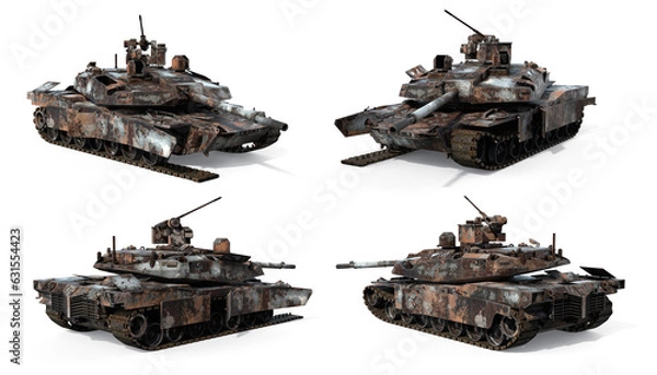 Fototapeta 3d-renders of destroyed US modern tank prototype Abrams-X isolated on transparent background