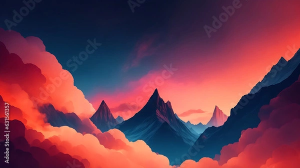 Fototapeta Mountain landscape watercolor painting illustration with line art pattern. Abstract contemporary aesthetic backgrounds landscapes. mountains, hills and skyline