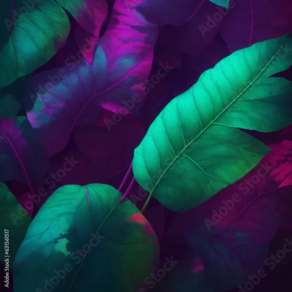 Fototapeta Generative AI illustration of abstract background of futuristic corridor with purple and blue neon lights