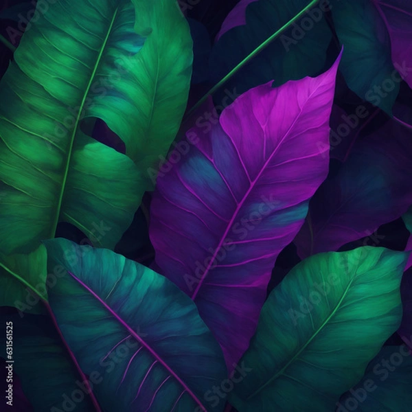 Fototapeta Generative AI illustration of abstract background of futuristic corridor with purple and blue neon lights