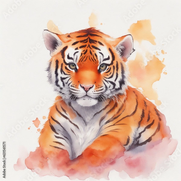 Fototapeta Image of an angry tiger and flames. Wildlife Animals. Illustration. Generative AI.