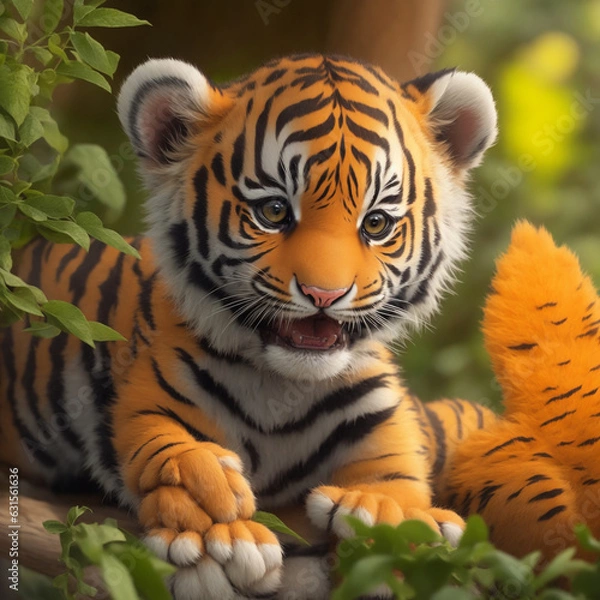 Fototapeta Image of an angry tiger and flames. Wildlife Animals. Illustration. Generative AI.