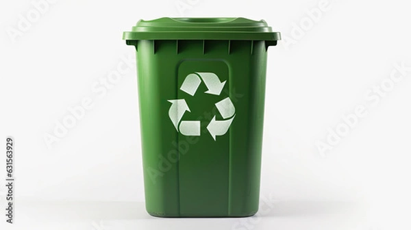 Fototapeta A Green recycling bin full of recyclable items isolated on a white background. Generative Ai