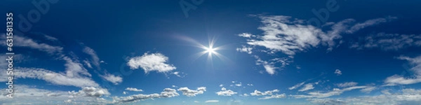 Fototapeta 360 VR 2:1 equirectangular blue sky with clouds background overlay. Ideal for 360 VR sky replacement. High quality 300 dpi, adobe rgb color profile